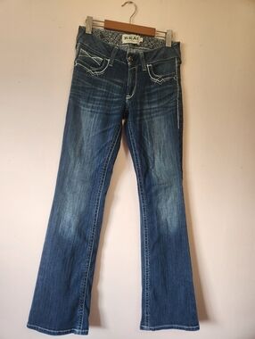 Ariat REAL Denim Mid Rise Entwined Bootcut Jeans Marine Wash 28R EUC Western